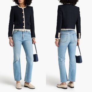 Veronica Beard Mabel Tweed Jacket Blazer Navy Ivory Trim Size 12